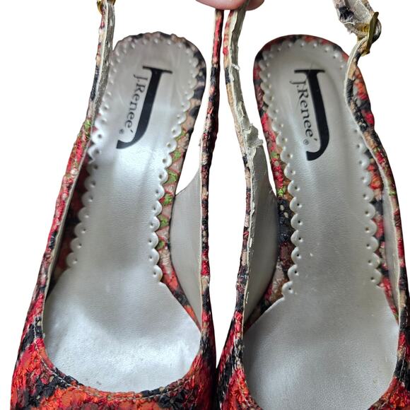 J. Renee 4" Heels Textured Textile Red Orange Black Womens Size 6.5 M Round Toe - Picture 5 of 8